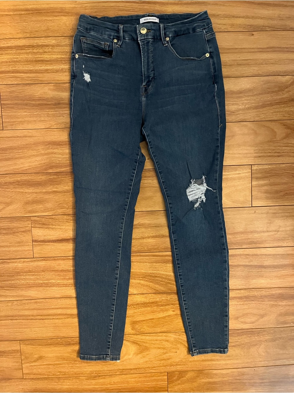 Good American Good Legs Dark Indigo Distressed Skinny Jeans